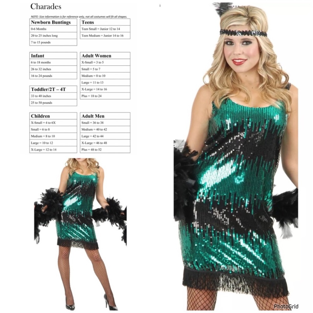 Jerry Beck for Charades 1X plus sz green/black sequin flapper dress costume NWT